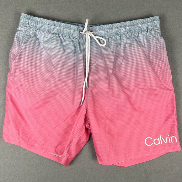 Calvin‎ Klein Modern Volley Core Solid 7" Swim Shorts Mens 2XL XXL Pink Gradient - Picture 1 of 7